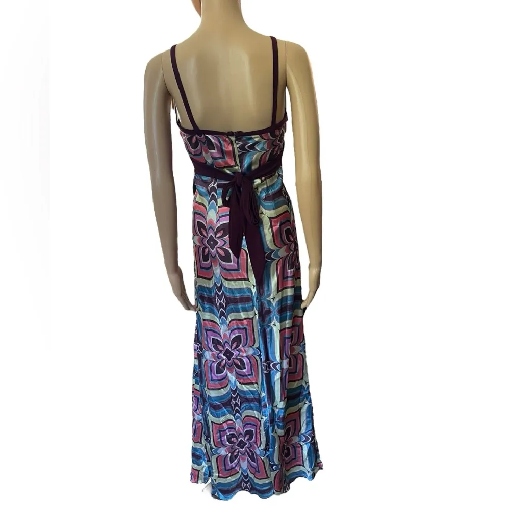 Volume One Y2K Hippie Psychedelic Eclectic Mosaic Floral Silky Satin Maxi Dress - Image 5