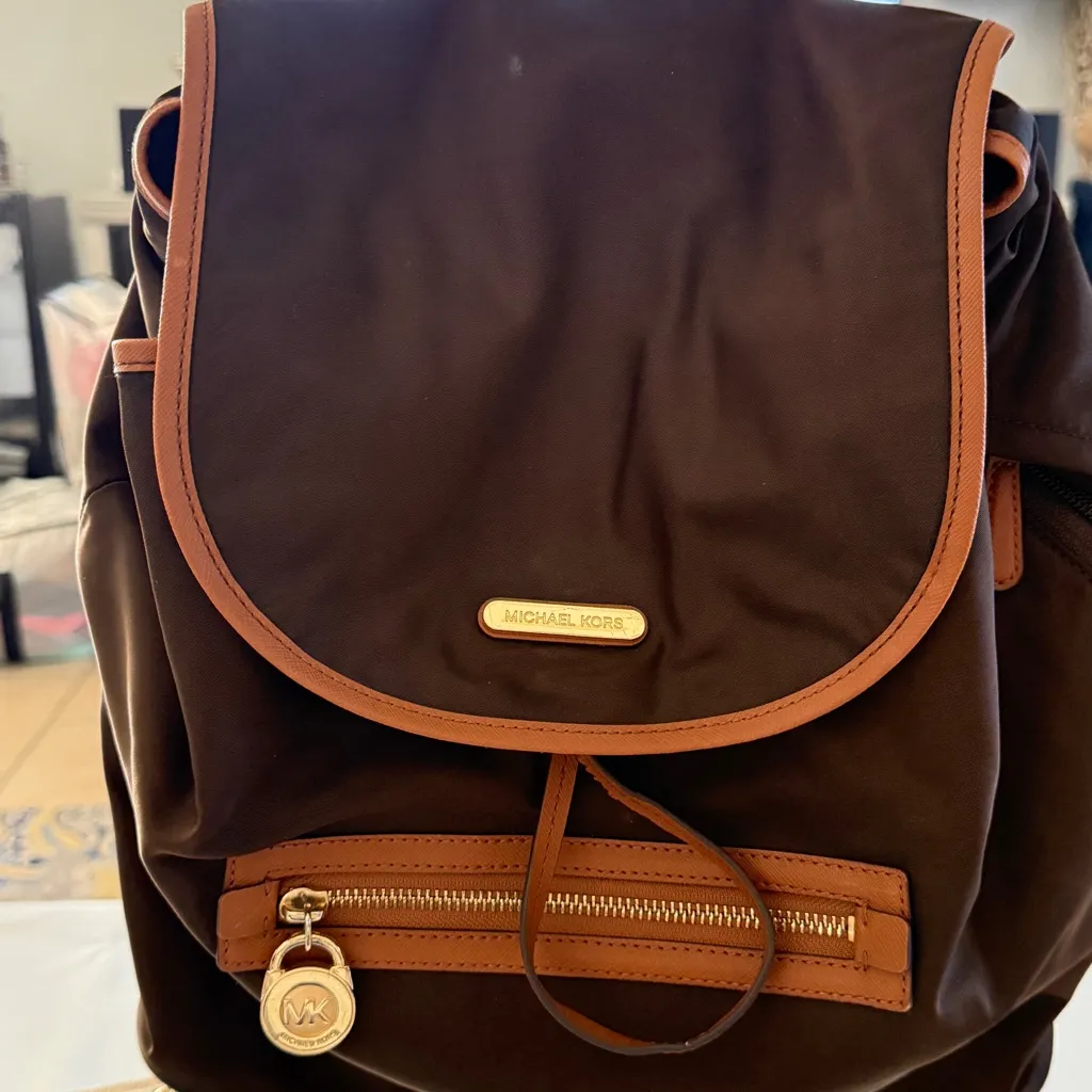 Michael Kors Dark Brown Backpack with Tan Trim‎ - Image 10