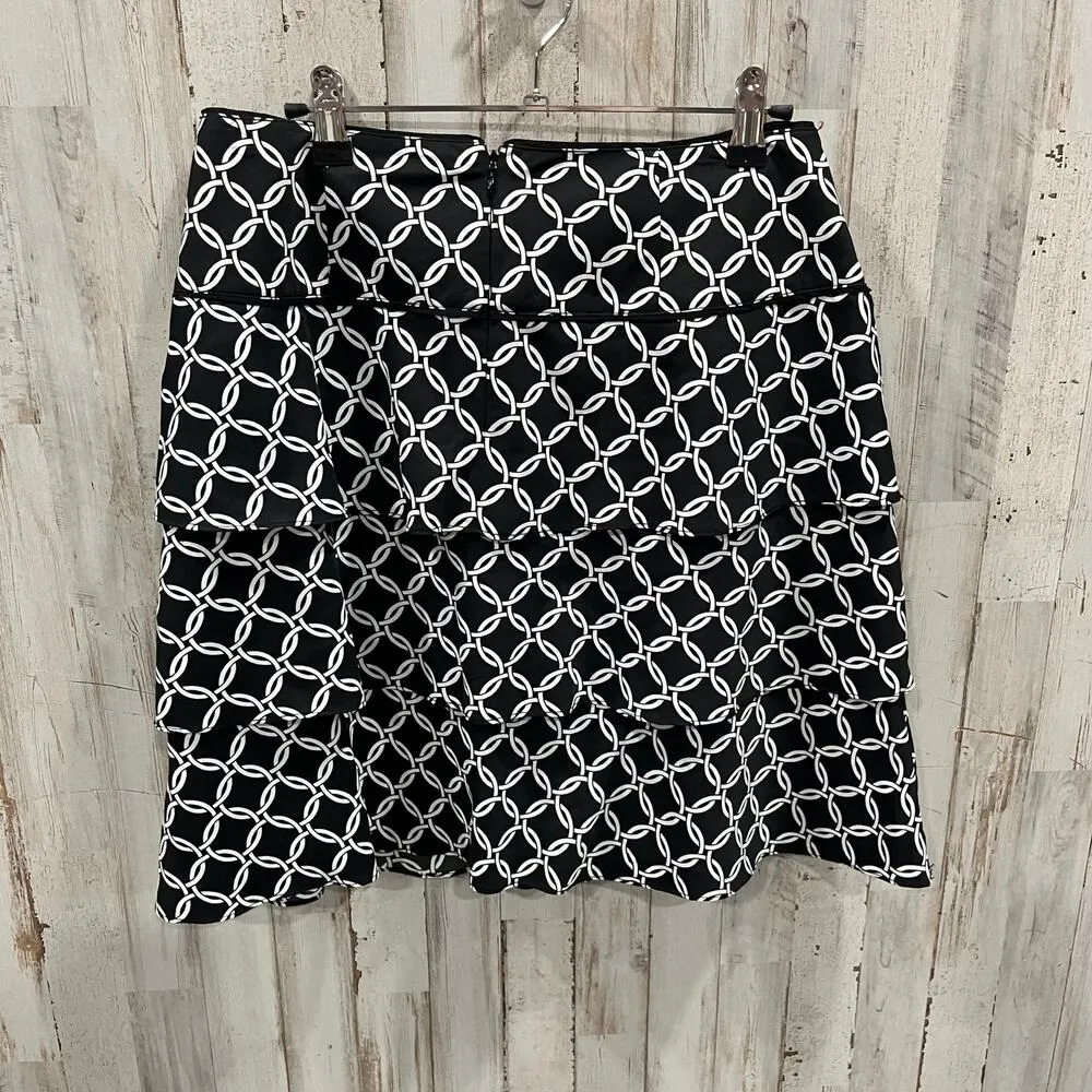 White House Black Market Skirt Womens 6 Black White Chain Link A-Line Tiered Zip - Image 4
