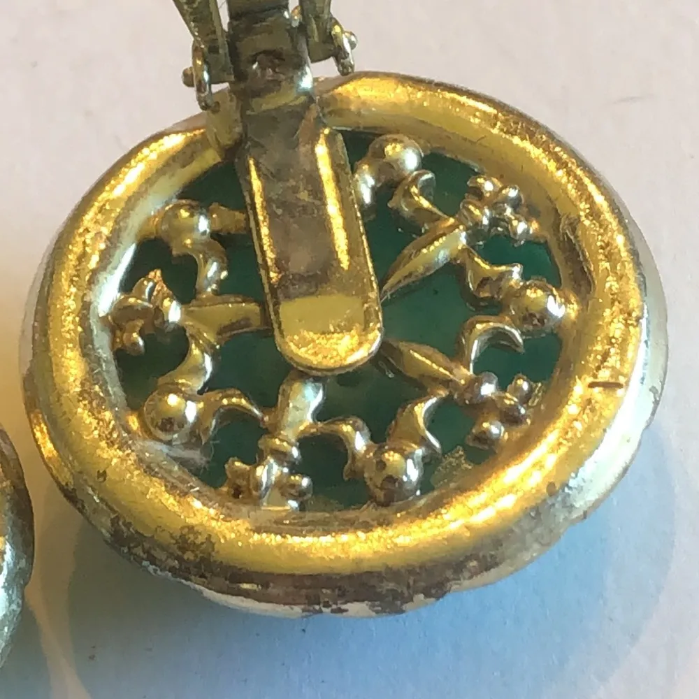 Vintage Green Marbled HUGE Round Boho Clip On Earrings - Image 8