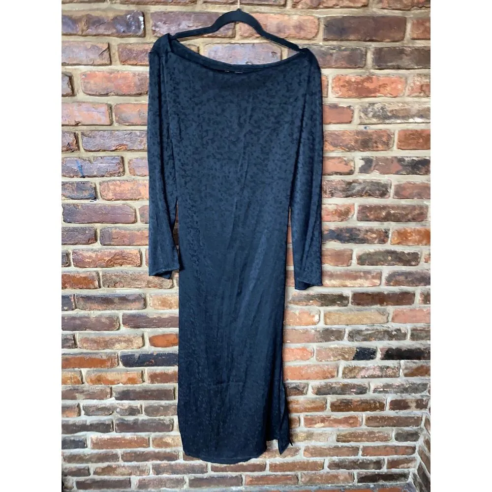 New Topshop Black Premium Jacquard Side-Slit Long Sleeve Midi Dress Women's 8 - Image 2
