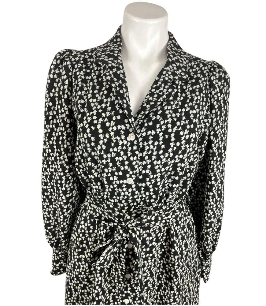 FRNCH Floral Print Black and White Midi Button Down Dress - Image 4