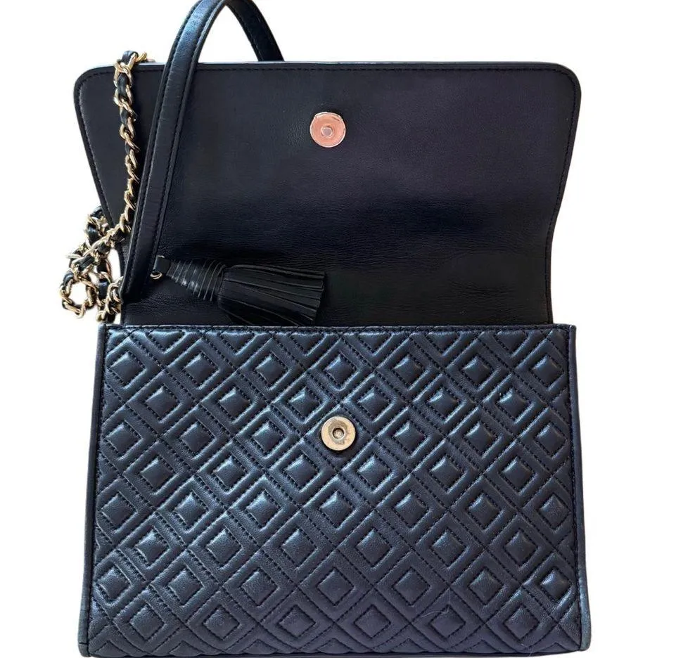 Black Tory Burch Fleming Convertible Bag Quilted Leather Crossbody or Shoulder - Image 5
