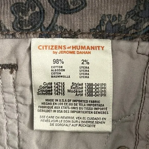 Citizens of Humanity Thompson Skinny Jeans Paisley Birch Corduroy Mid‎ Rise NWT - Image 8