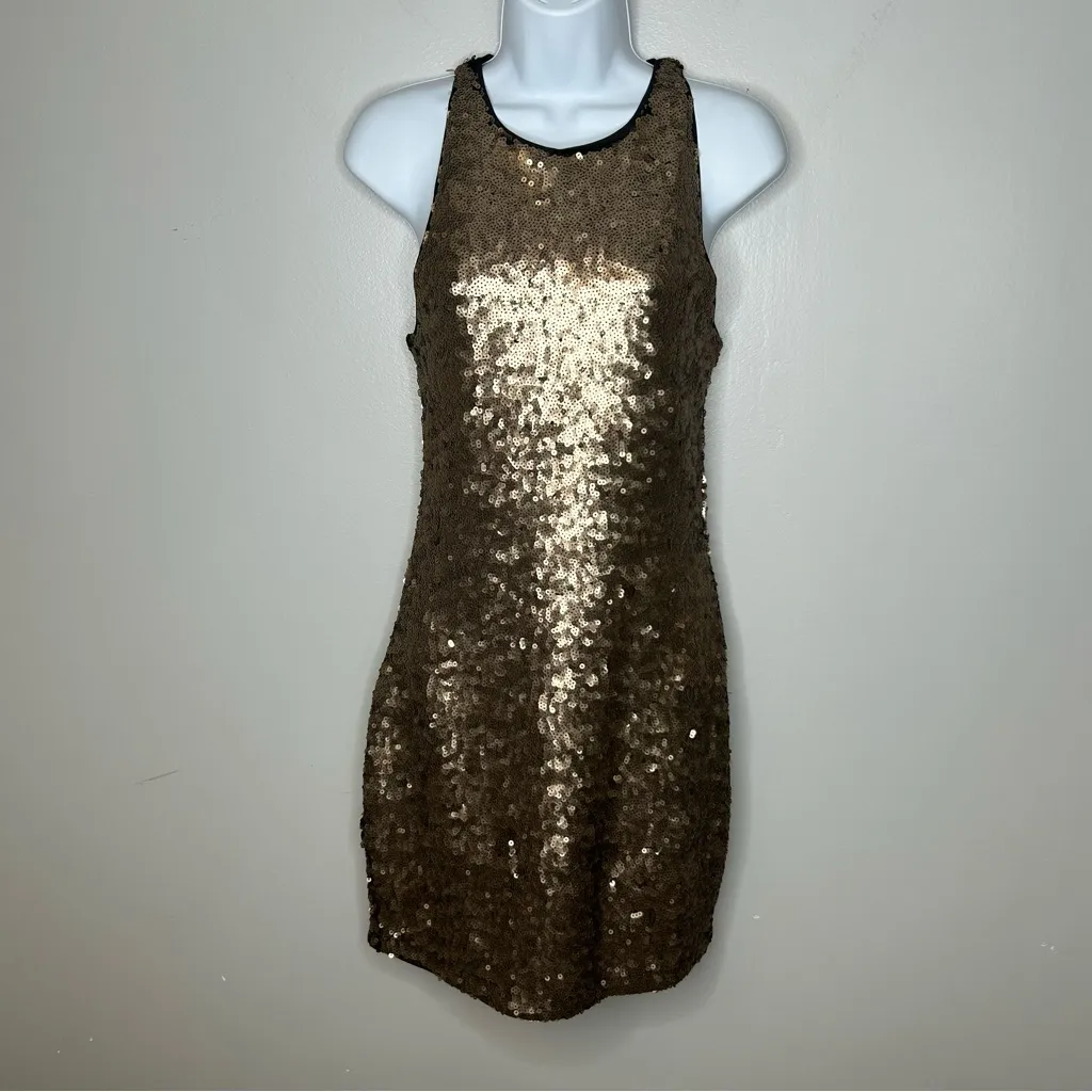 Dynamite Robe a Paillettes Sleeveless Bodycon Sequin Matte Bronze Dress Sz S NWT - Image 2