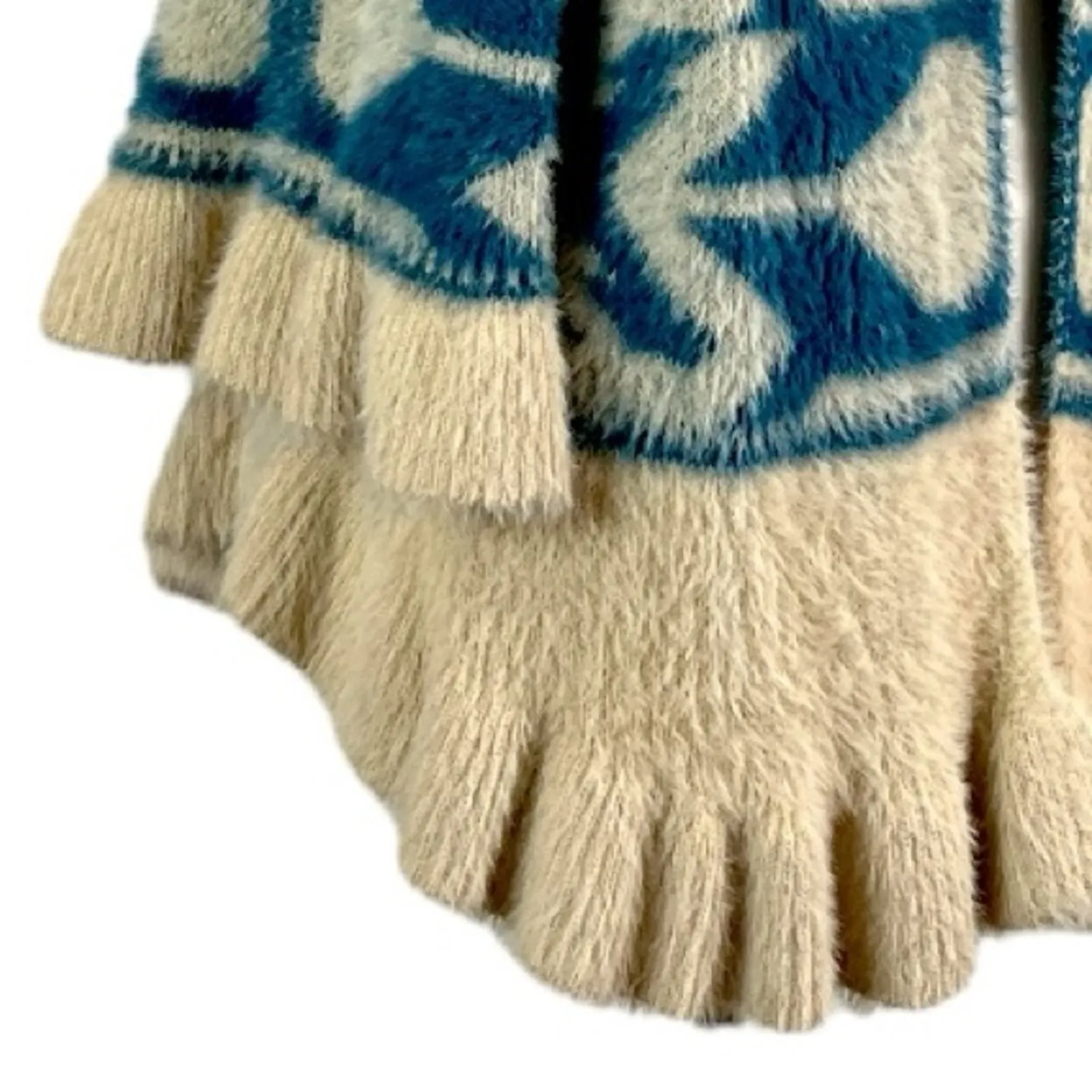 Cobble Lane NEW Women’s Artsy Cardigan Sweater Ruffle Sleeve Hem Fuzzy Size XL Blue - Image 10