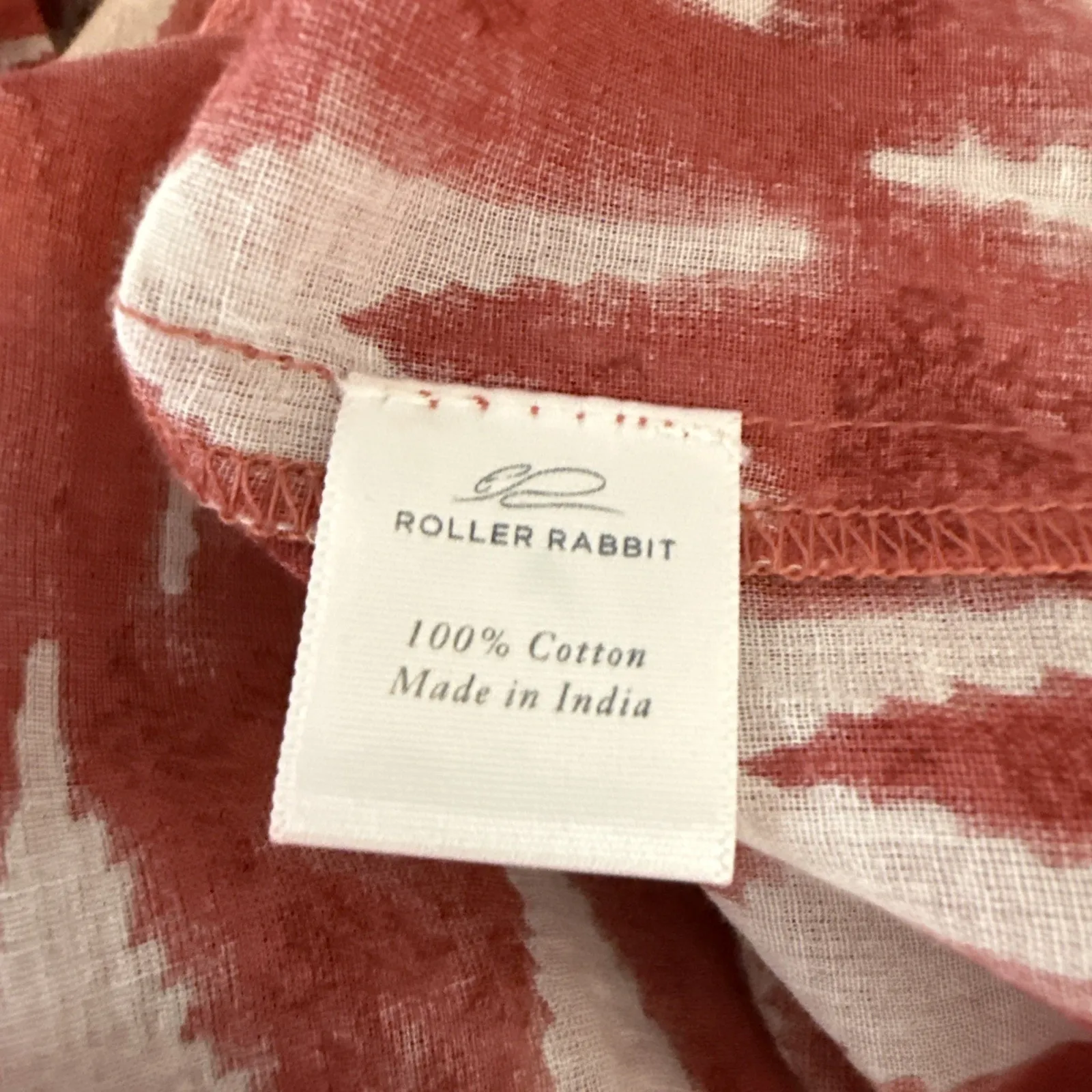 Roberta Roller Rabbit Pink White Ikat Top Shirt Size S Cotton V-Neck 3/4 Sleeve - Image 9