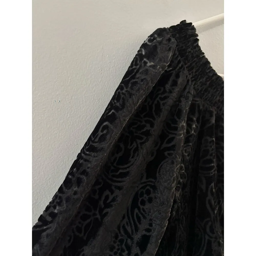 Knox Rose Womens Floral Velvet Burnout Y2K Top Medium Black Whimsigoth Sheer - Image 2