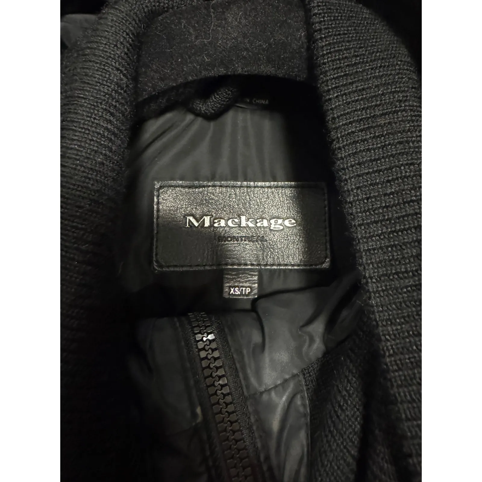 Mackage Brigid Black Down Puffer Coat XS Knit Collar Leather Trim Long Winter - Image 5