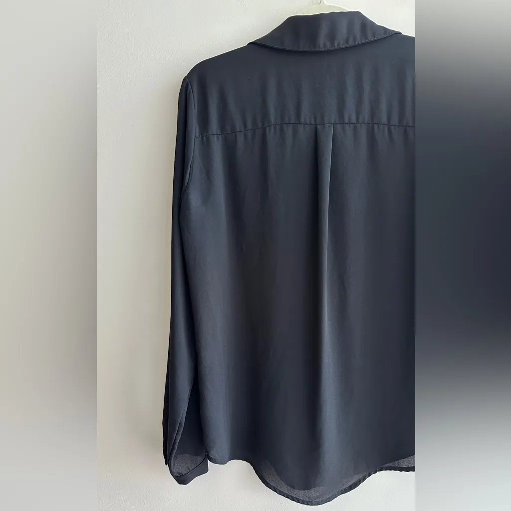 Veronica M . Black Sheer Chiffon Button Down Shirt, Size Medium - Image 13