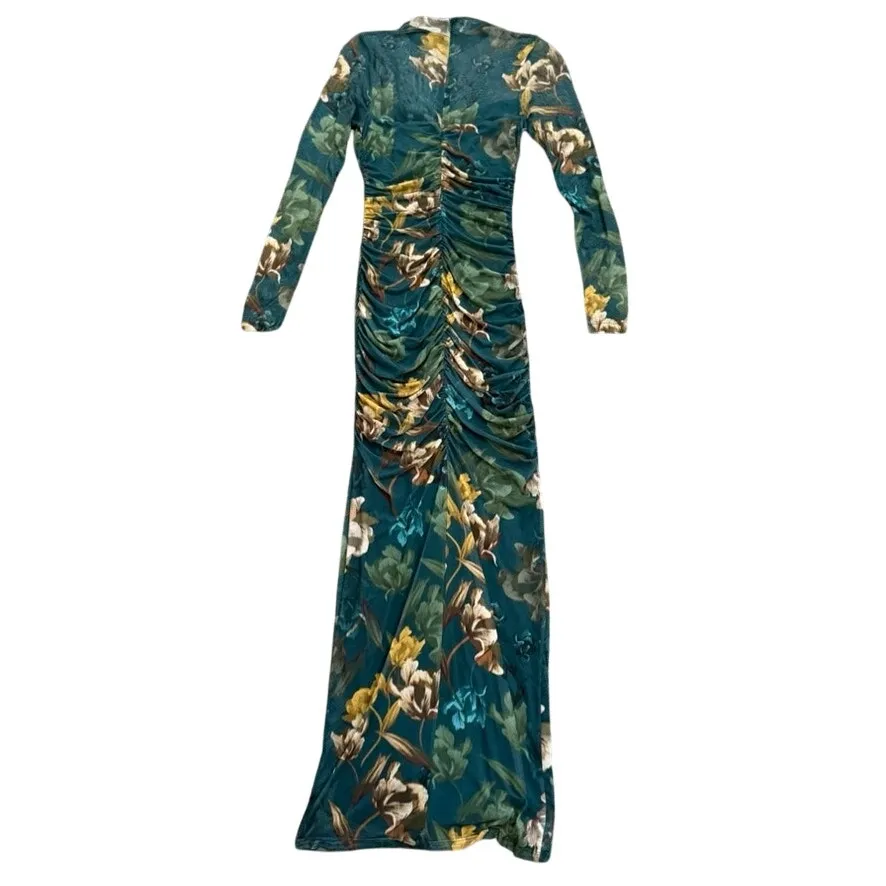 Black Halo EVE Floral Long Sleeve Mesh Wendy Gown in Teal Multi, Size US 2 Blue - Image 7