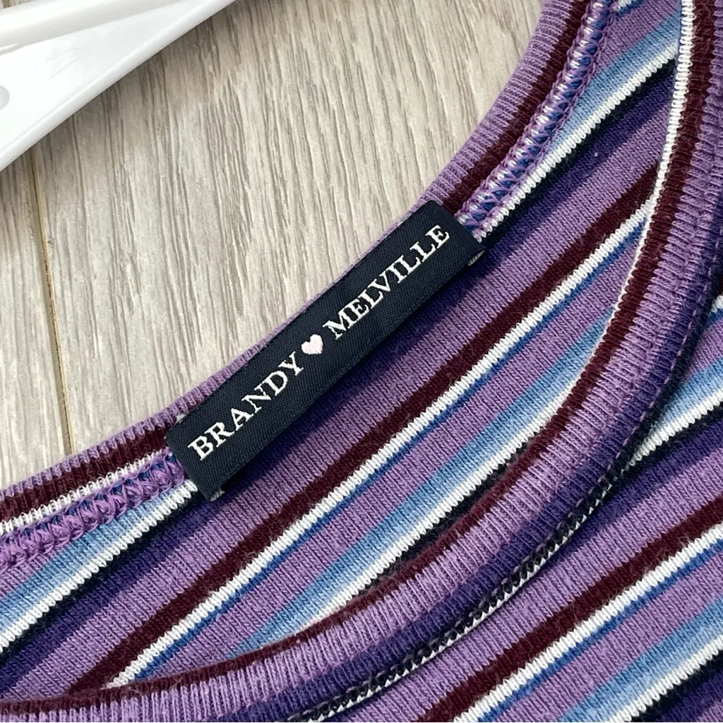 Brandy Melville Tshirt striped crop top womens Purple (one size) casual retro - Image 3