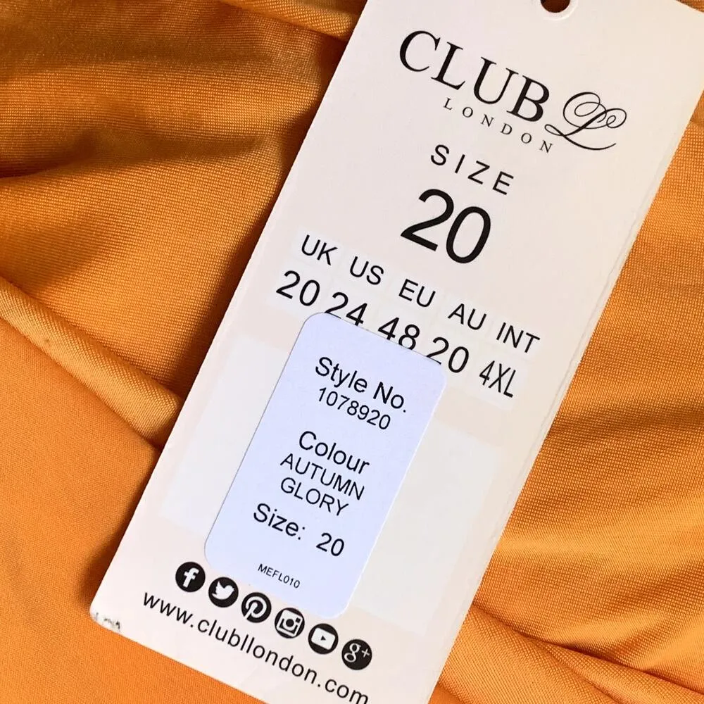 NWT Club L London Drapey Ruched Mini Dress in Autumn Glory Orange Size XXL - Image 5