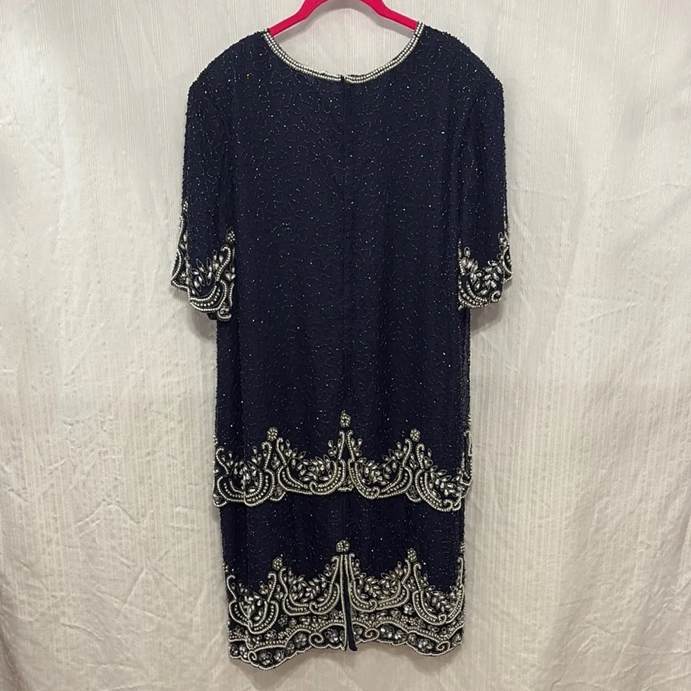 Vintage Laurence Kazar Fully Beaded Silk Dress - Image 3