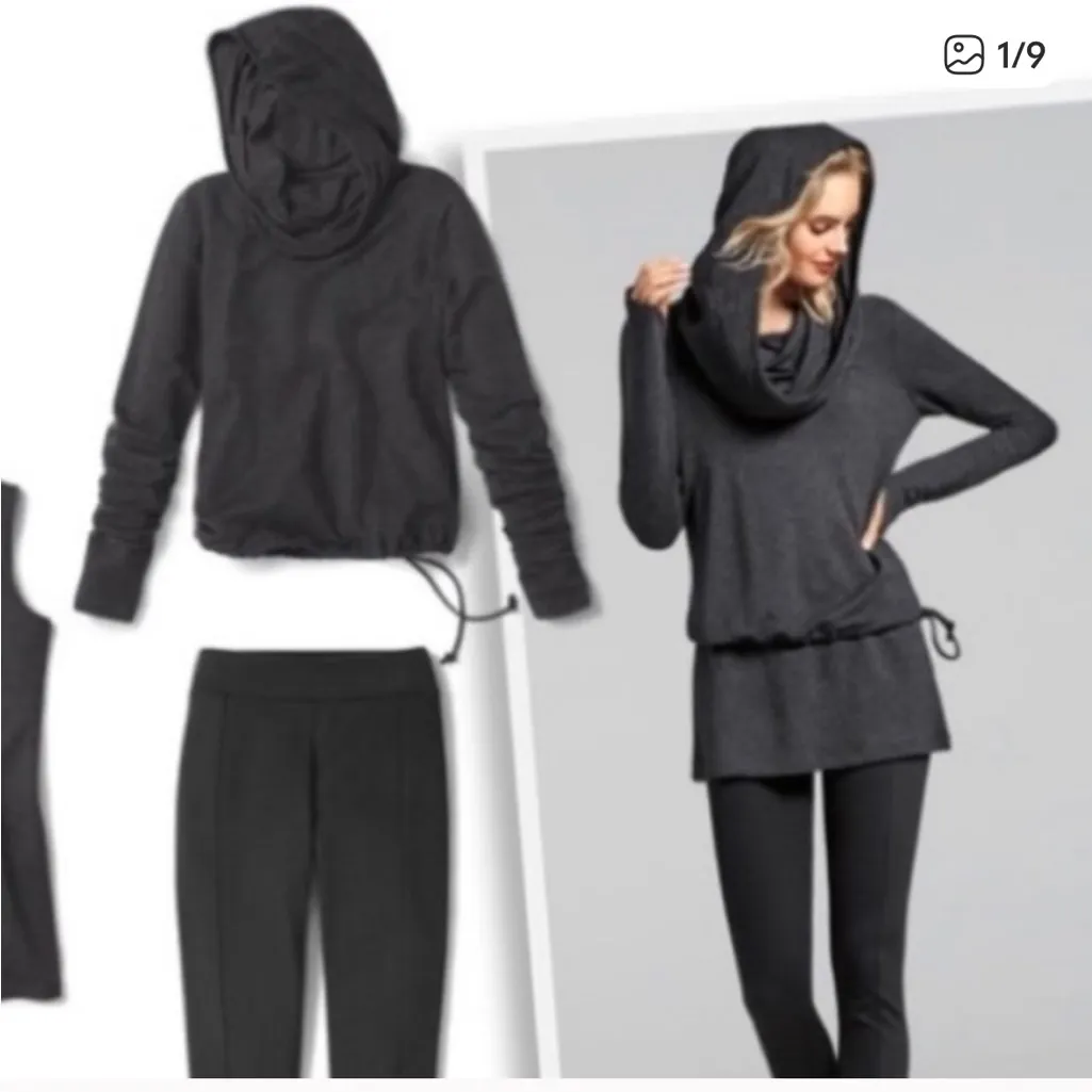 Cabi Gray Recess Topper Cowl Neck Hoodie Drawstring Waist Sweater M - Image 2