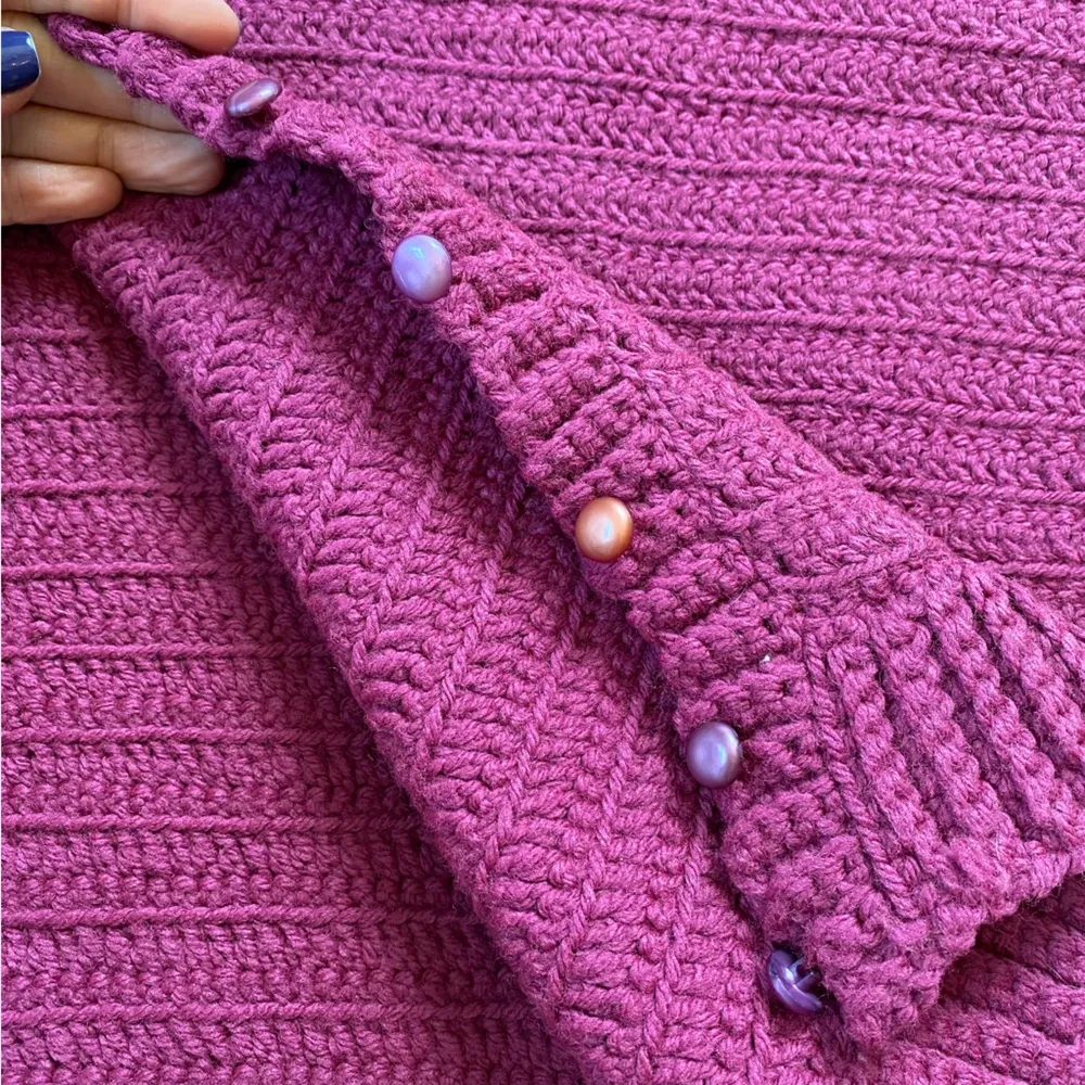 Handmade Side Button Closure Fuchsia Sleeveless Knit Sweater Size XS - Image 7