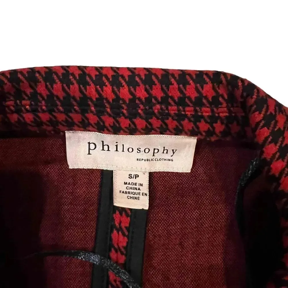 Philosophy Women's Red &‎ Black Long Houndstooth Blazer Jacket Size Small - Image 2