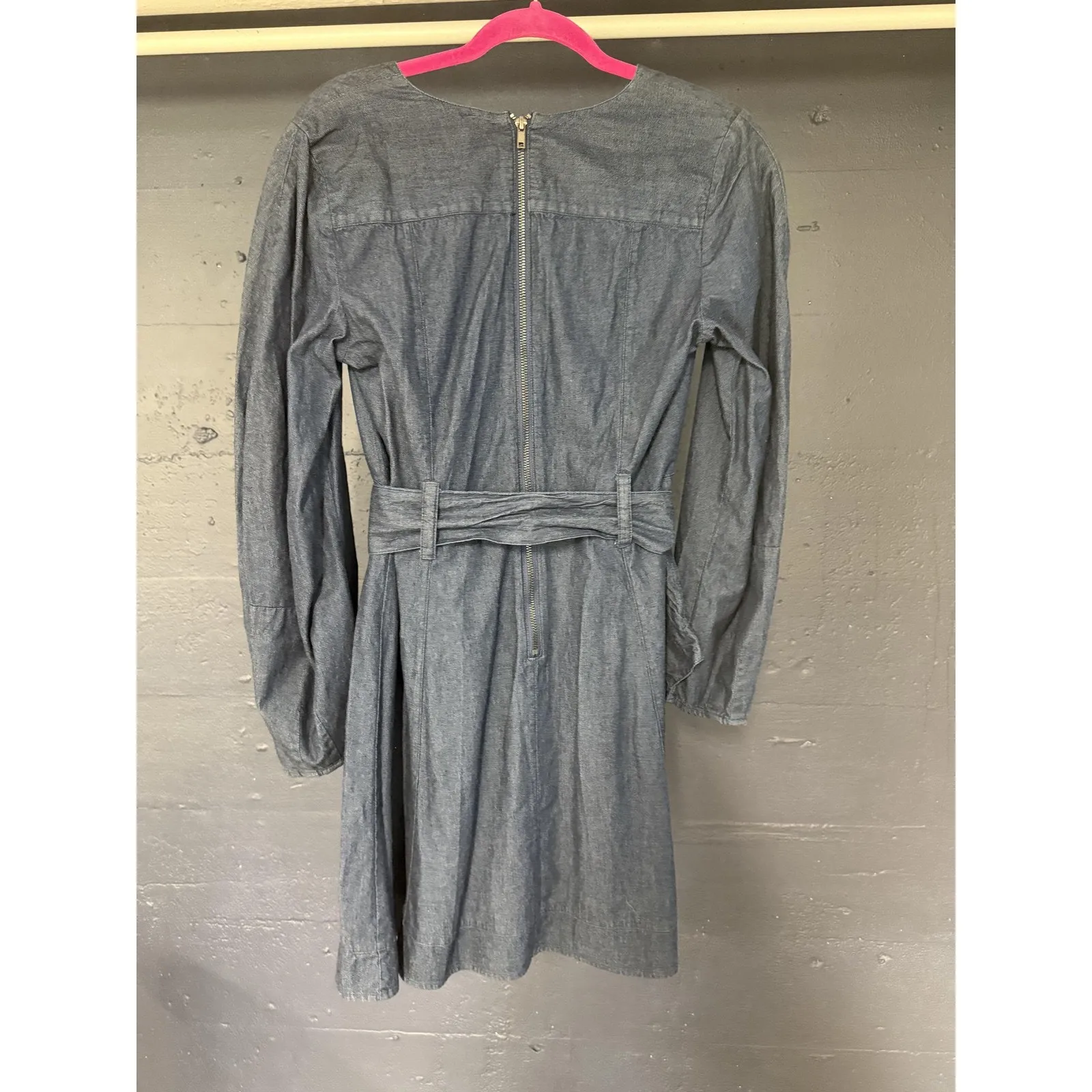 Free People Dress Womens Medium Blue Belted Long Sleeve Denim Mini Zip Back - Image 9