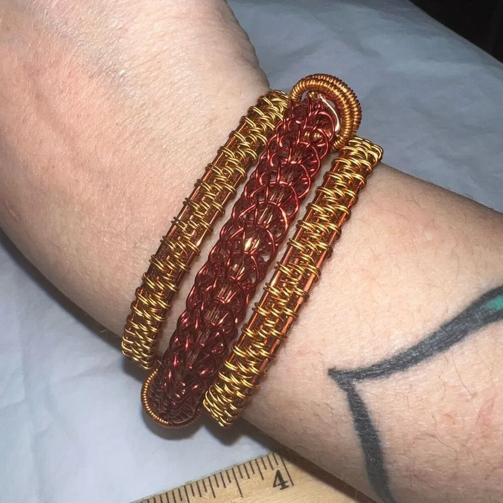 Multi Colored Copper Wire Braided Artisan Cuff‎ Bracelet Red - Image 2