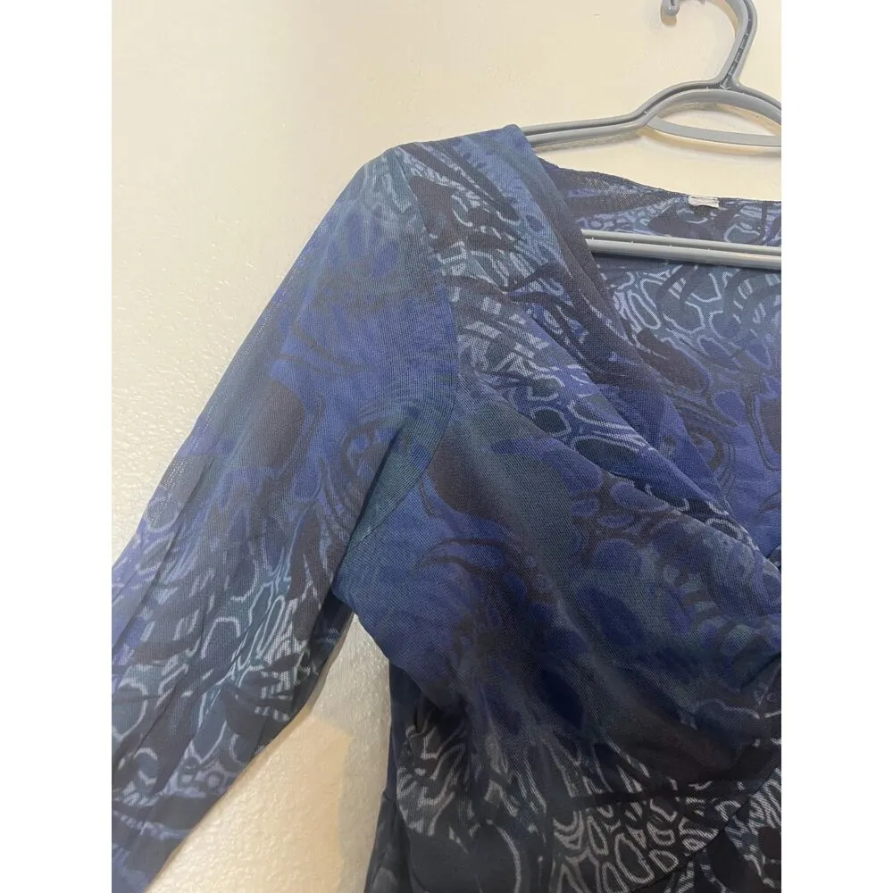 90s Y2k Mesh Dark Babydoll Top Size L Fairy Grunge Whimsigoth Sheer Goblincore Blue Size L - Image 2