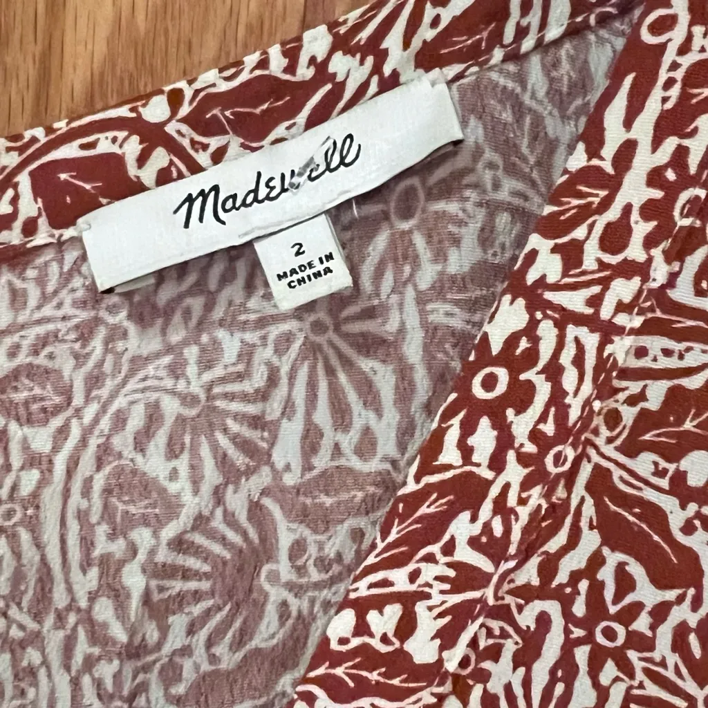 Madewell Woodblock Floral V-Neck Front Slits Maxi‎ Dress Brown Cream Size 2 - Image 9