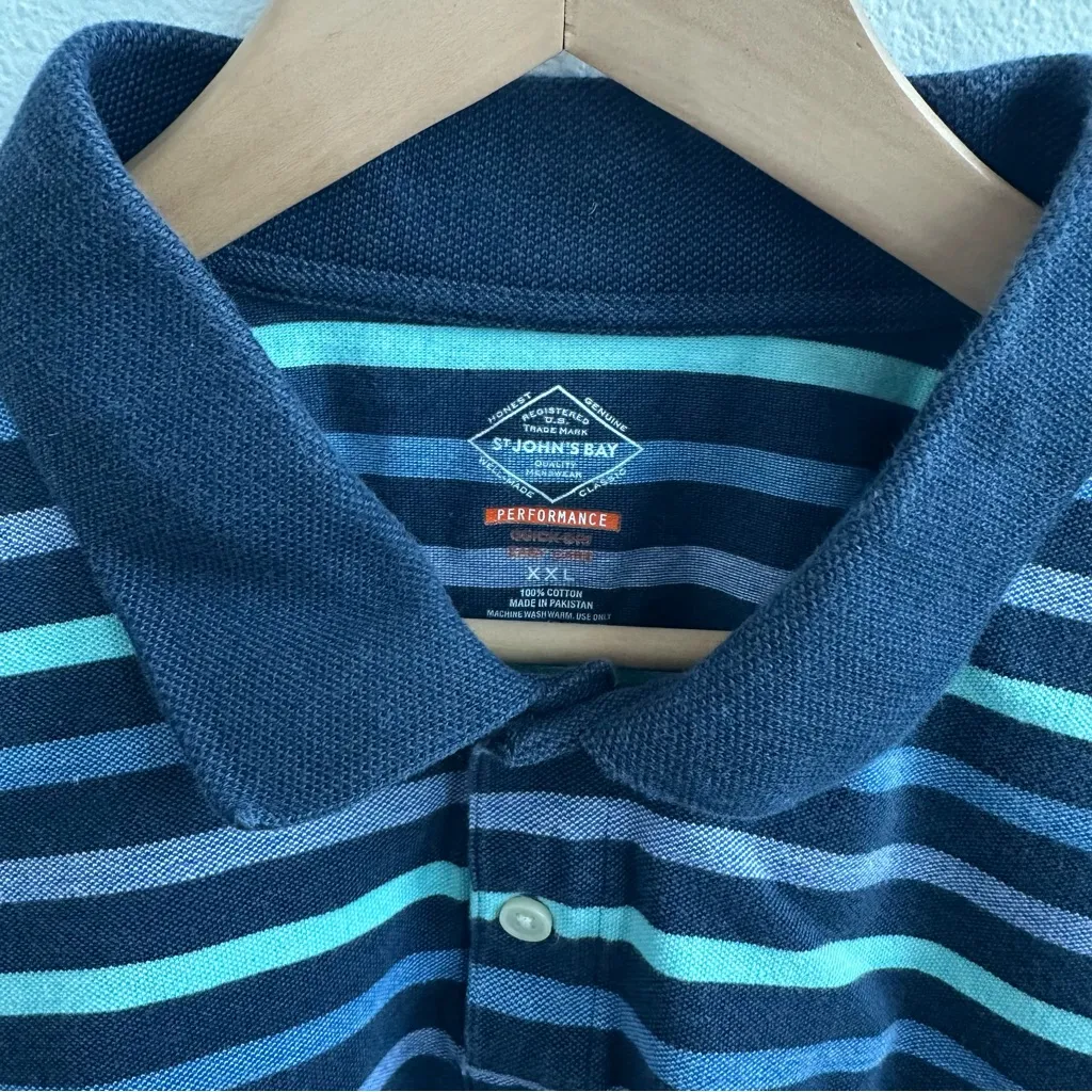 Classic Navy Blue Mint & Purple striped short sleeve cropped button Polo - Image 2