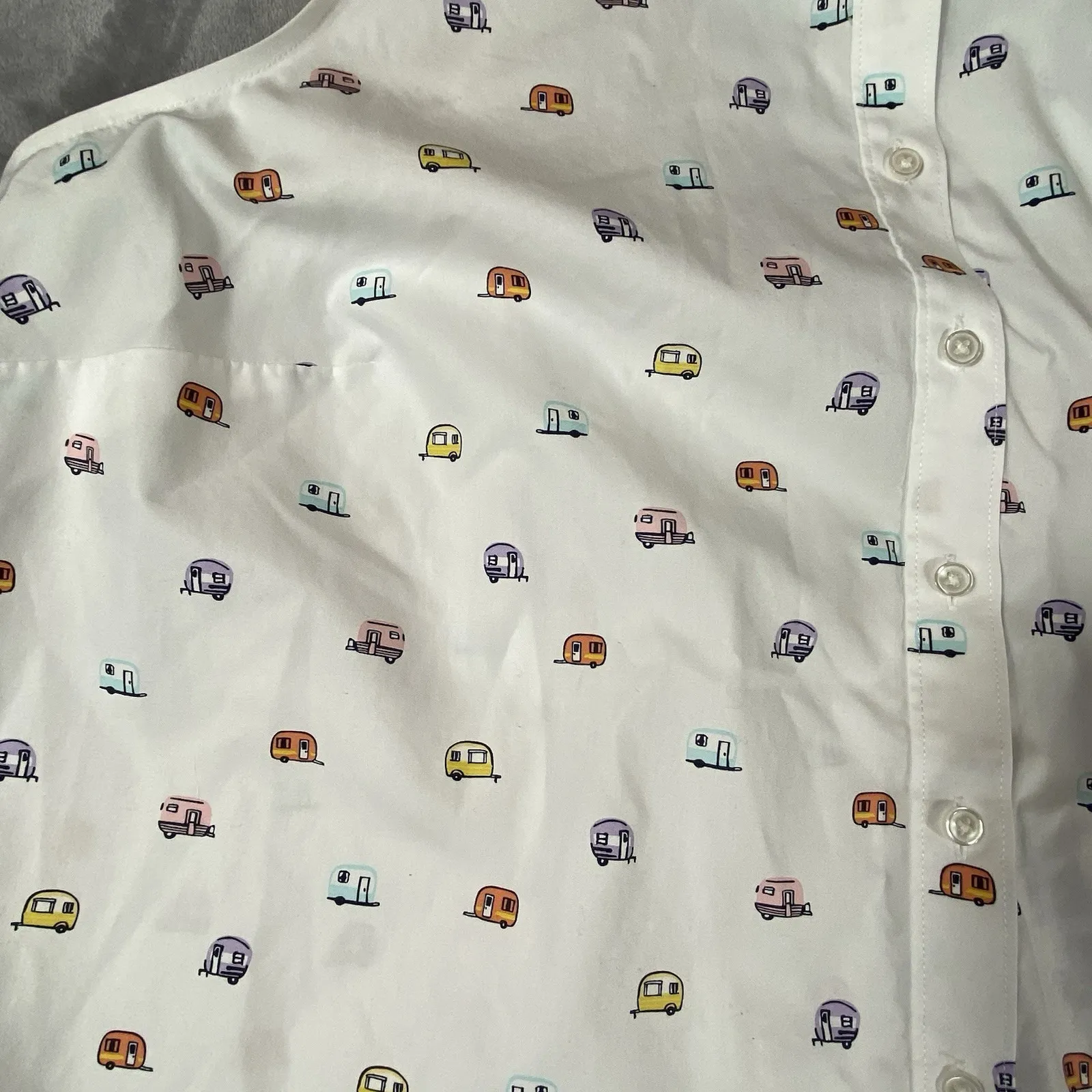 Lands End‎ Women 22 Plus Top Sleeveless Collared White Happy Camper Print RV Fun - Image 9