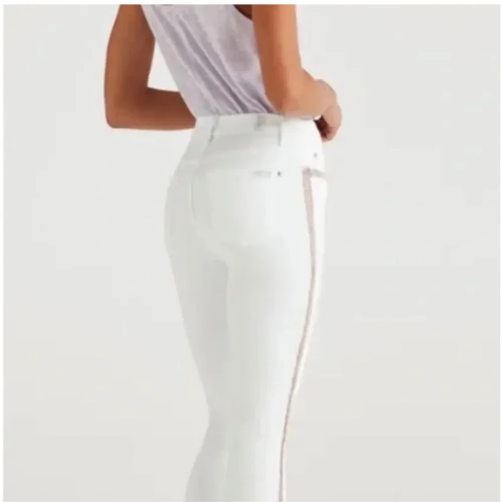 7 For All Mankind High Waist Ankle Skinny w/ Rainbow Fringe Jeans White 24 NEW - Image 5