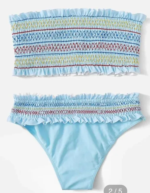Smocked Bandeau With Frill Hem Bikini Set - Image 2