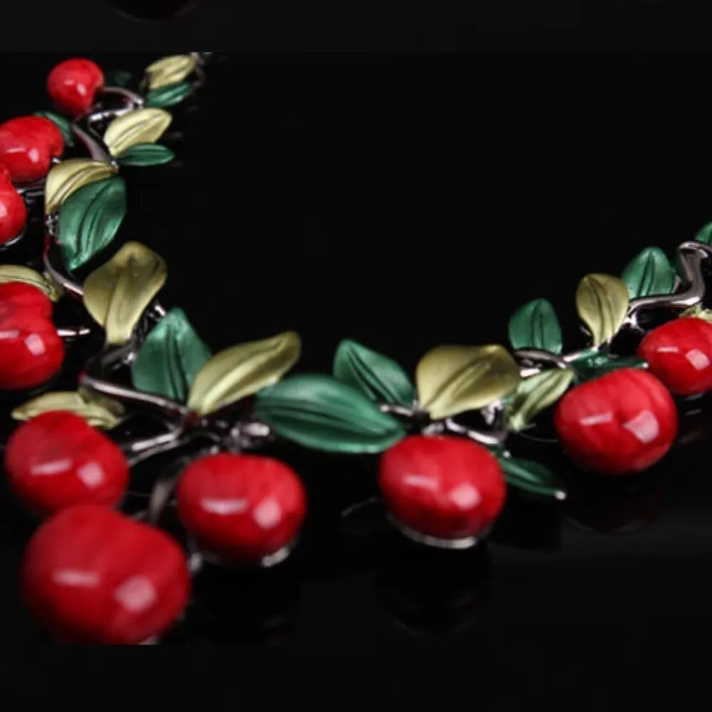 Gorgeous Enamel Cherry Bomb Pie Necklace & Earring Set - Image 3