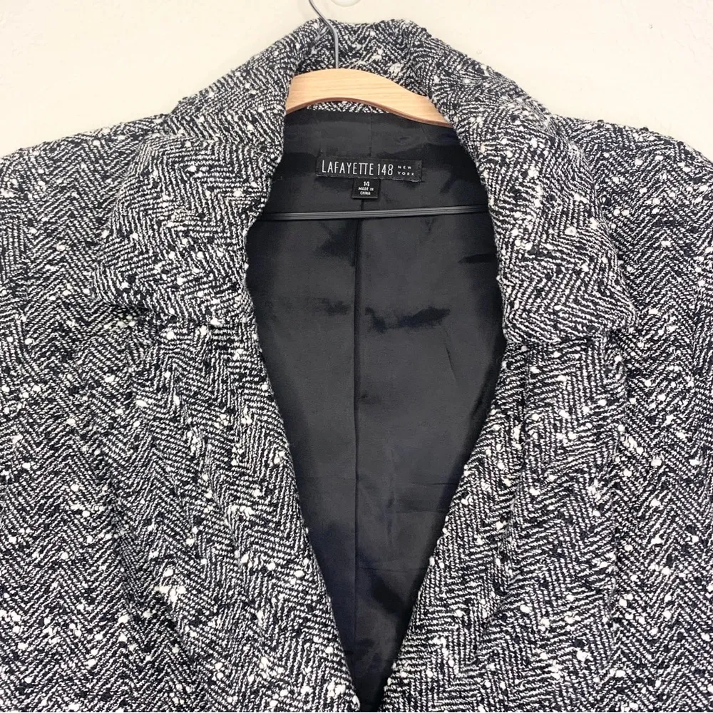 Lafayette 148 New York Wool Patterned Textured Blazer Size 14 - Image 4