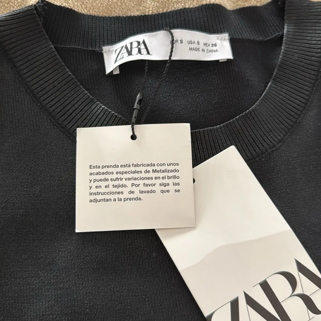 Zara women size small black long sleeve crop top faux leather alike - Image 4