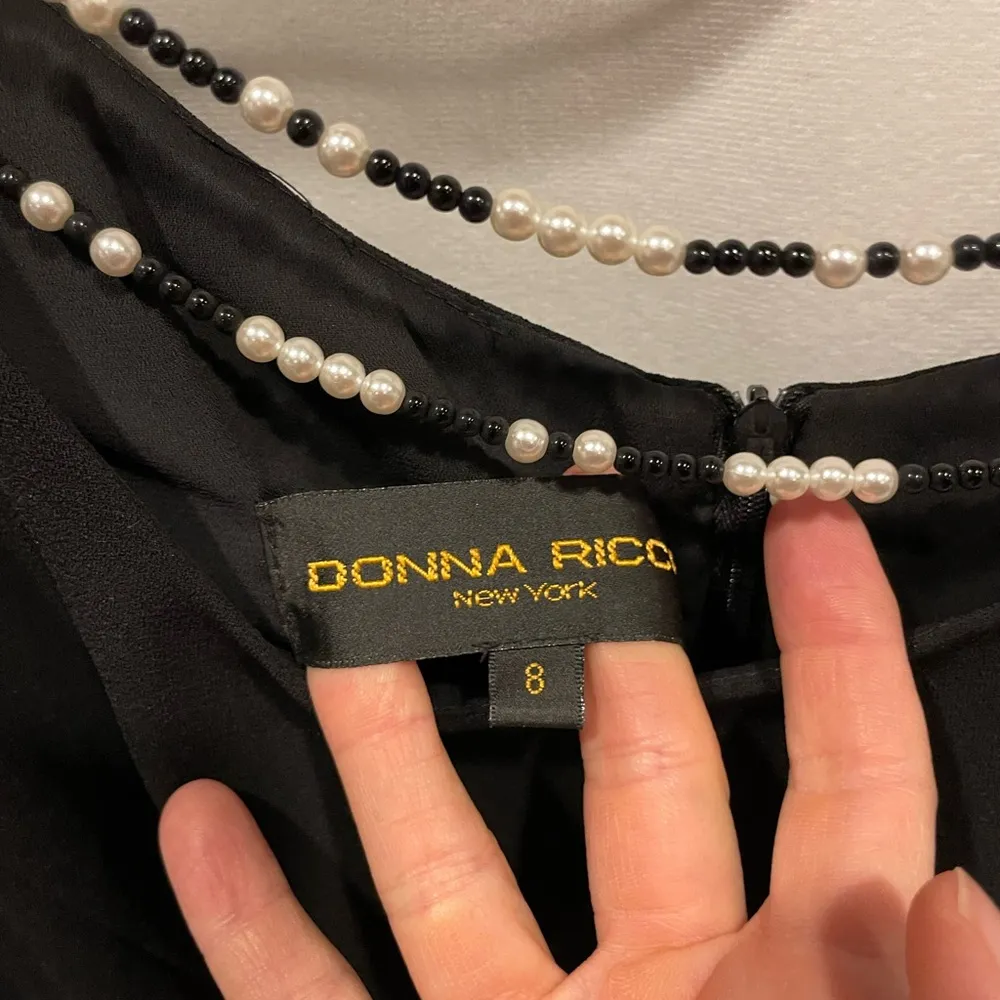 Beautiful Donna Rico pearl beaded necklace black dress midi swing skirt - Image 8