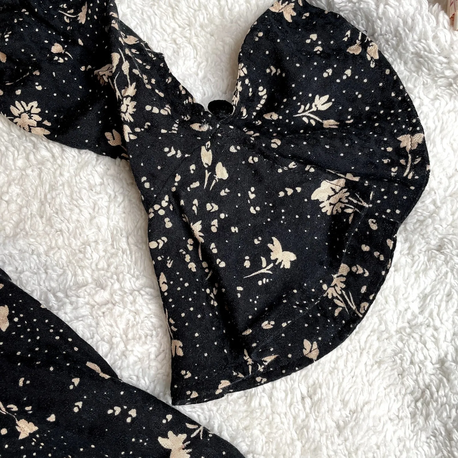 Free People Black Floral Print Long Sleeve‎ Square Neck Mini Dress Size S - Image 5