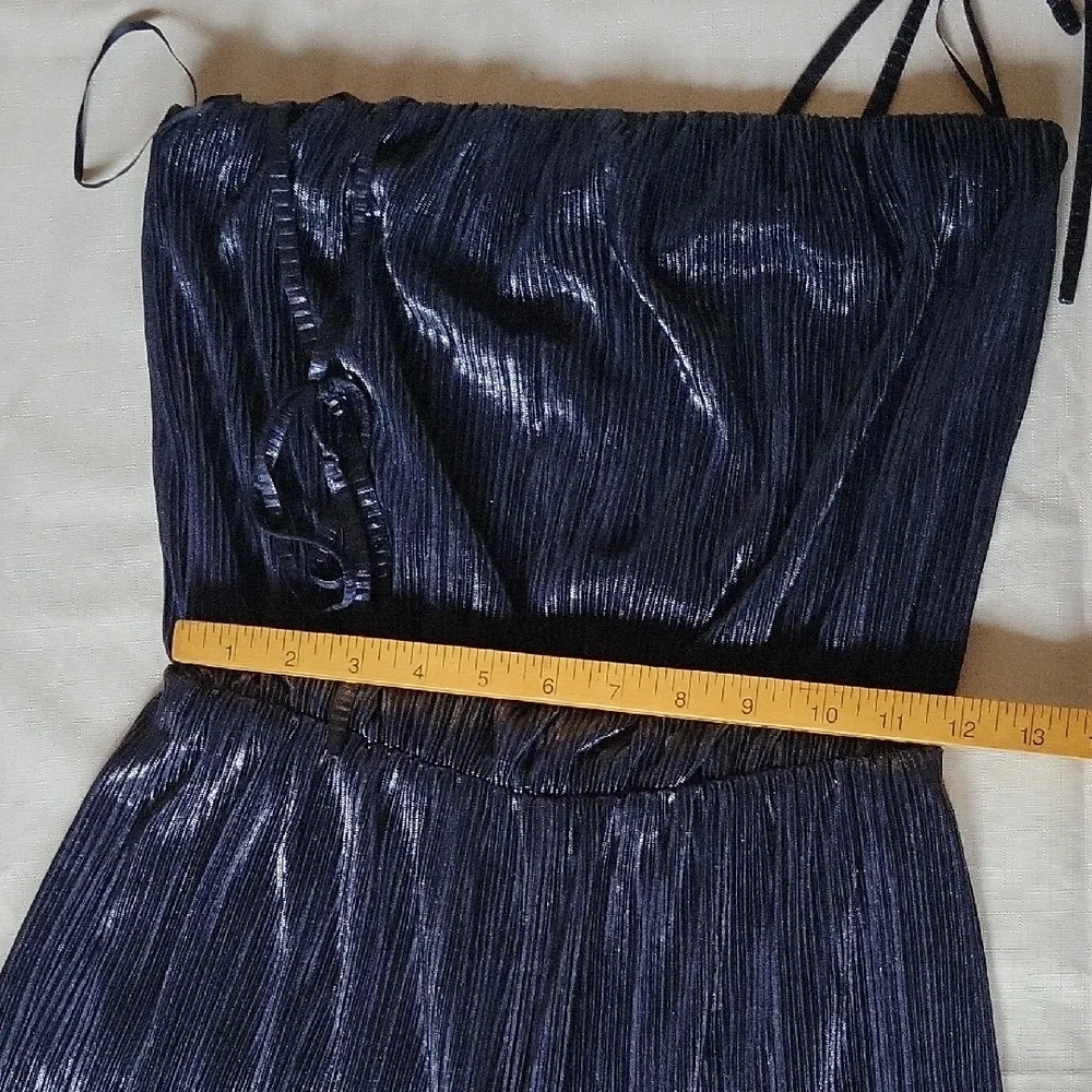 Aqua Navy Blue Croped Shine Jumpsuit Size S - Image 7