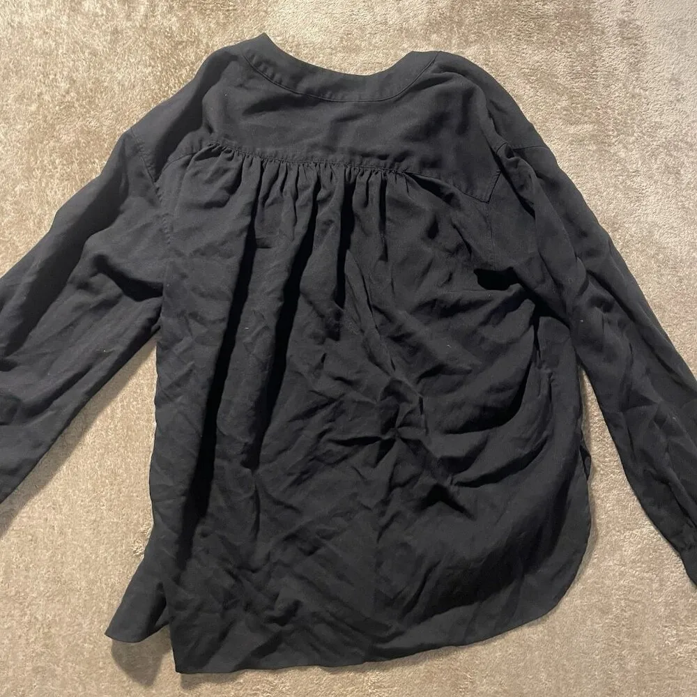 Uniqlo Shirt Womens Medium Black Tunic Vneck Long Sleeve Relaxed Modest Basic - Image 3