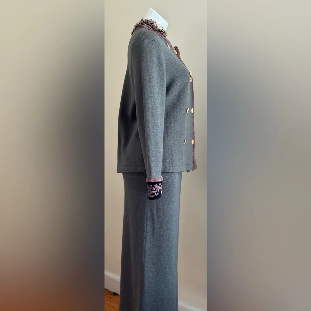 Anne Pedersen Vintage Green Pink Black Skirt Top Set Double Breasted Look Sz S. - Image 2