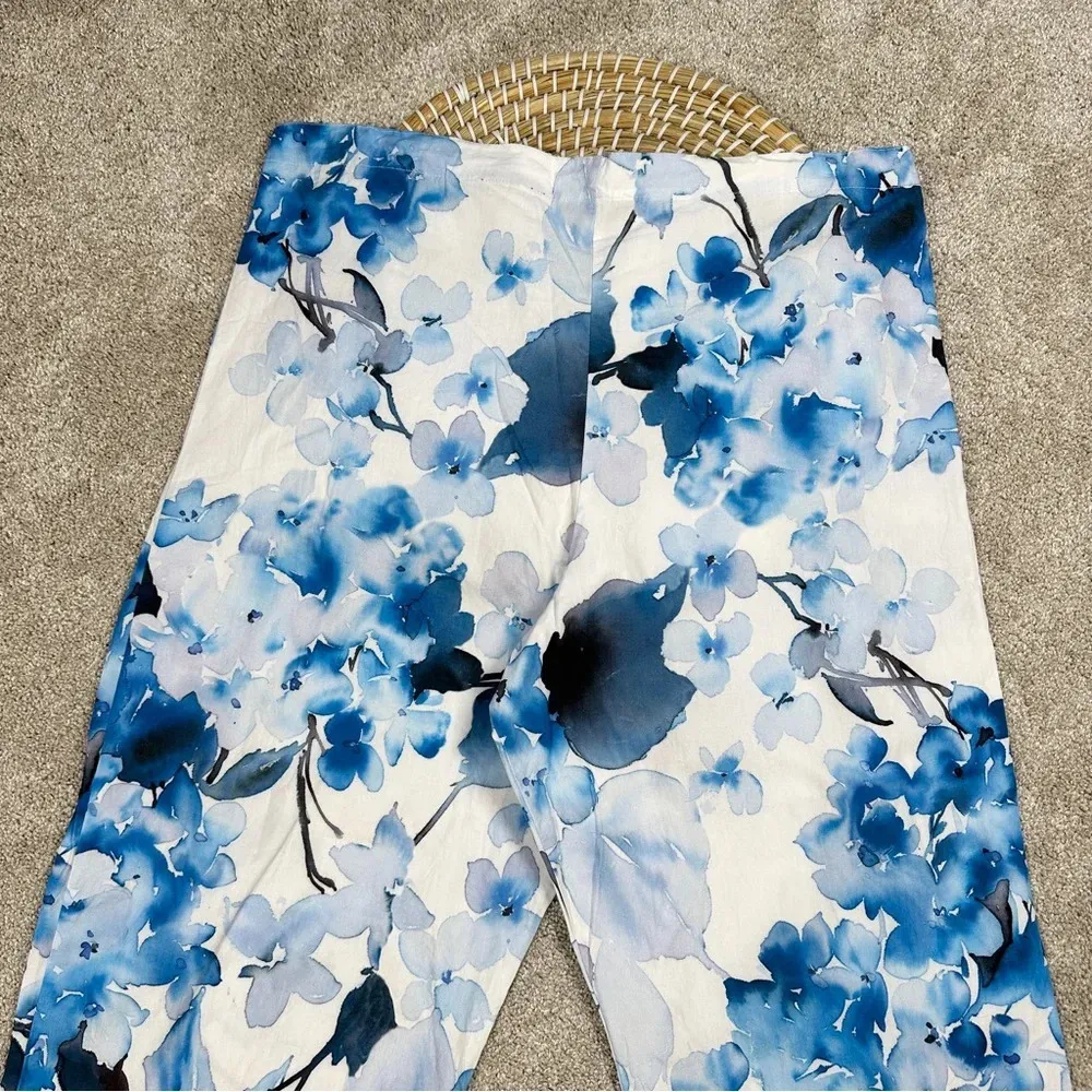 Bryn Walker Fioro Cotton Print Blue White Capri Cropped Pants Coastal Size XL - Image 6