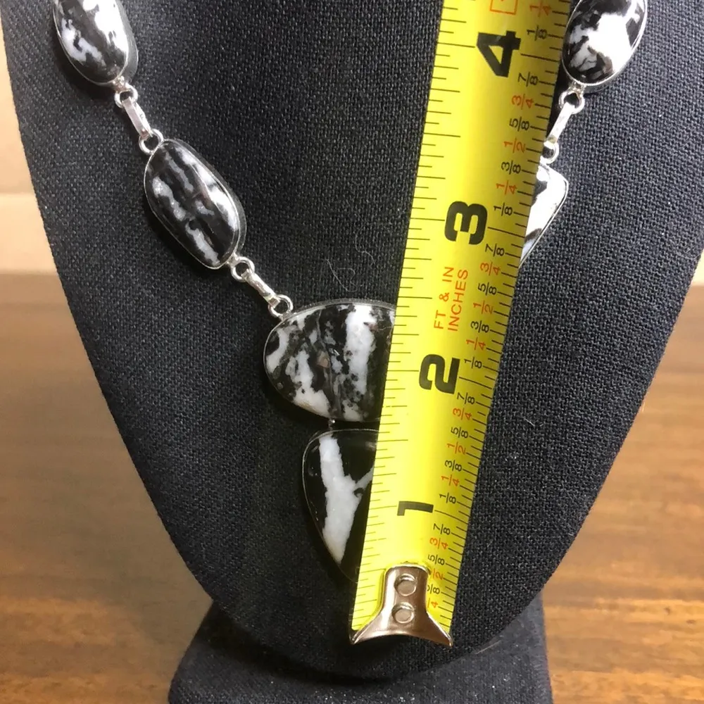 Sterling Silver Old Southwest White Buffalo Turquoise Cabochon Link Necklace 925 - Image 12