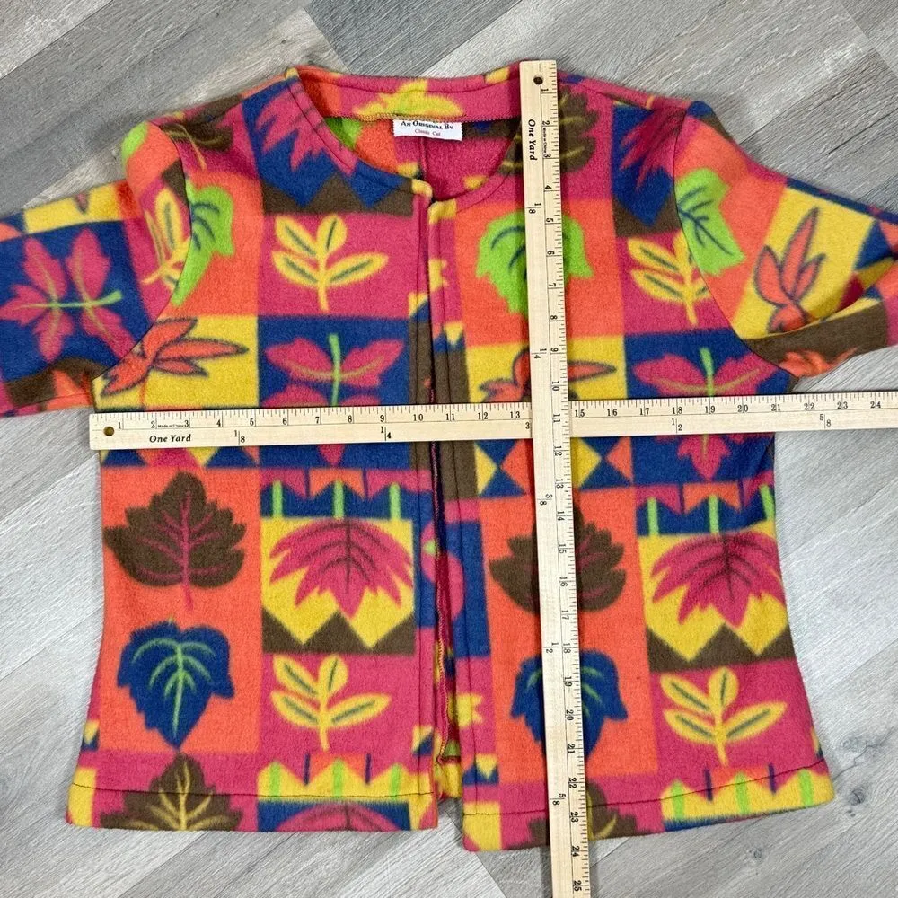 Handmade Leaf Print Fleece Blanket Crop Jacket Multicolor Medium Pink - Image 11