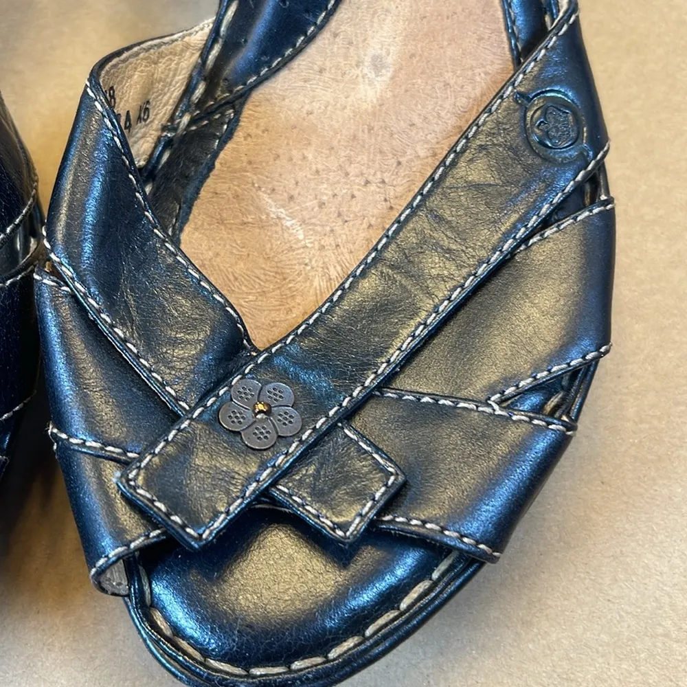 Women's Born Black Leather Kitten Heel 3 Slingback Open Toe Sandals Heels Size 7 - Image 4