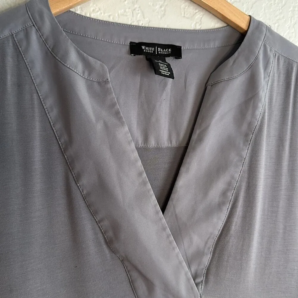 WHBM Gray Blouse V Neck Medium Long Sleeve Minimalist Rayon Office Capsule - Image 2