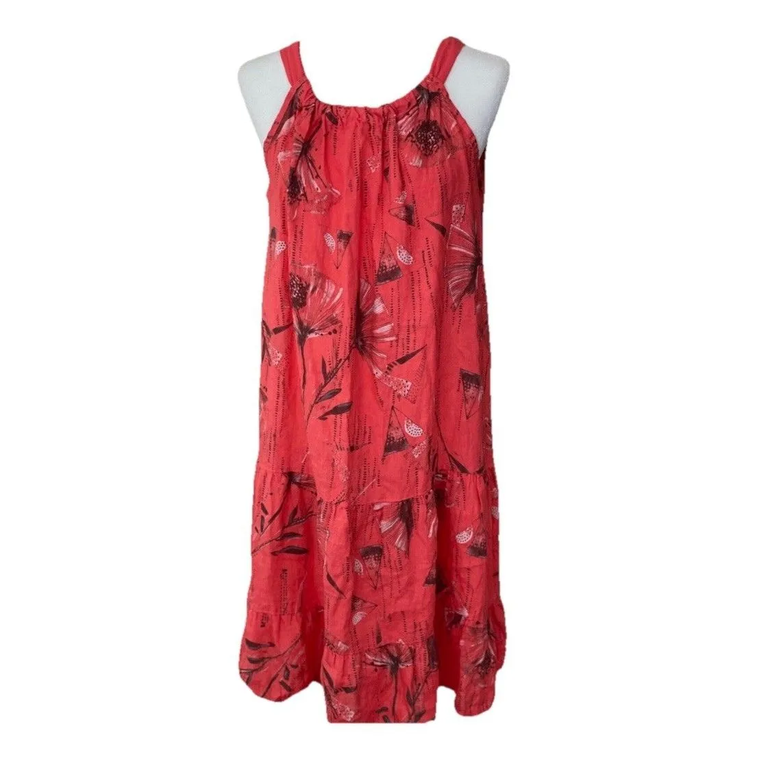 Bellambra Linen Tie Neck Midi Dress Blue Tie Dye Made in Italy Size M Red Size M - Image 2