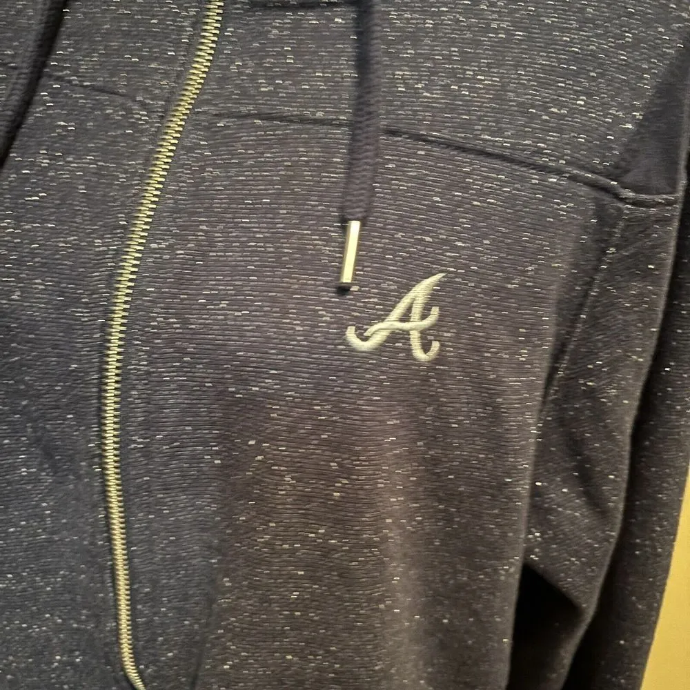 Atlanta Braves Women's Antigua Navy Brushed Metallic Victory Full-Zip Hoodie 2XL - Image 3