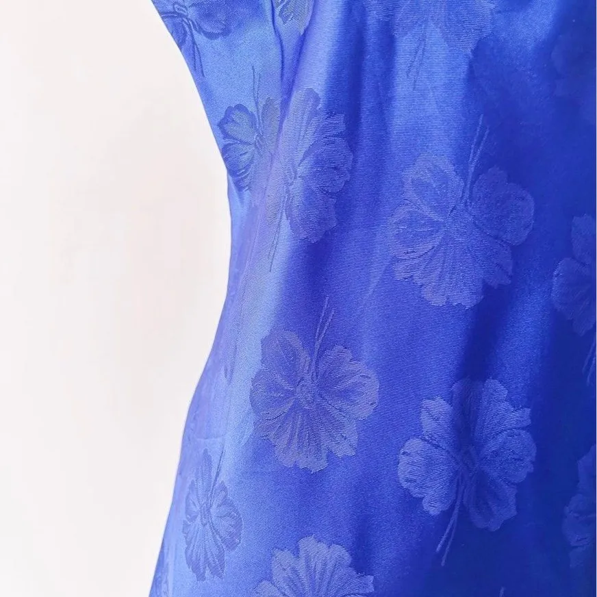 Vintage 80s Victoria’s Secret Royal Blue Floral Satin Flared Slip Dress - Image 2