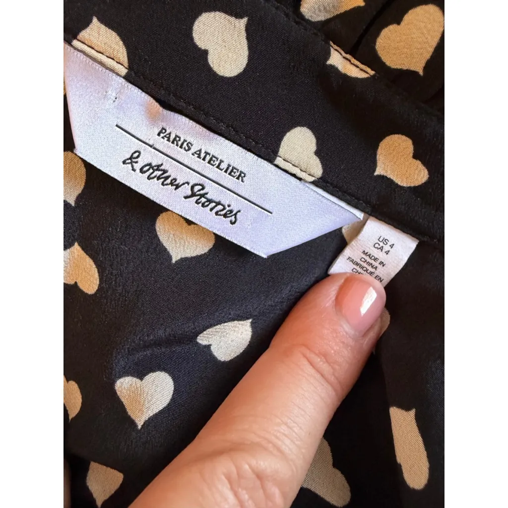 & Other Stories Paris Artillier Ruffel Heart Polka Dot Blouse 100% Silk Romantic - Image 5