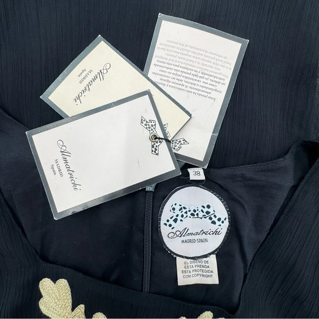 NWT Almatrichi Black Tan Twine Bow Lined Square Neck Midi Dress EU 38 Size 6 - Image 10