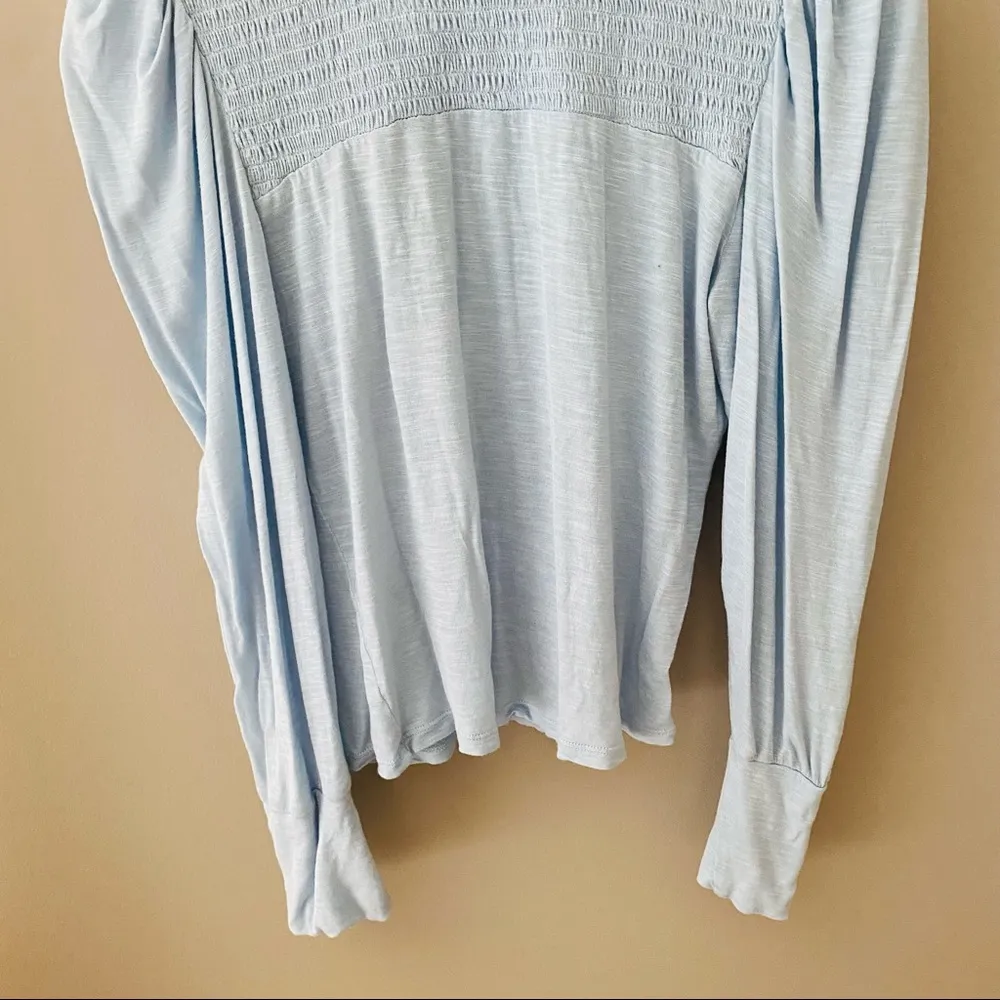 7 For All Mankind Puff Shoulder Blouse Blue Sz Medium - Image 3