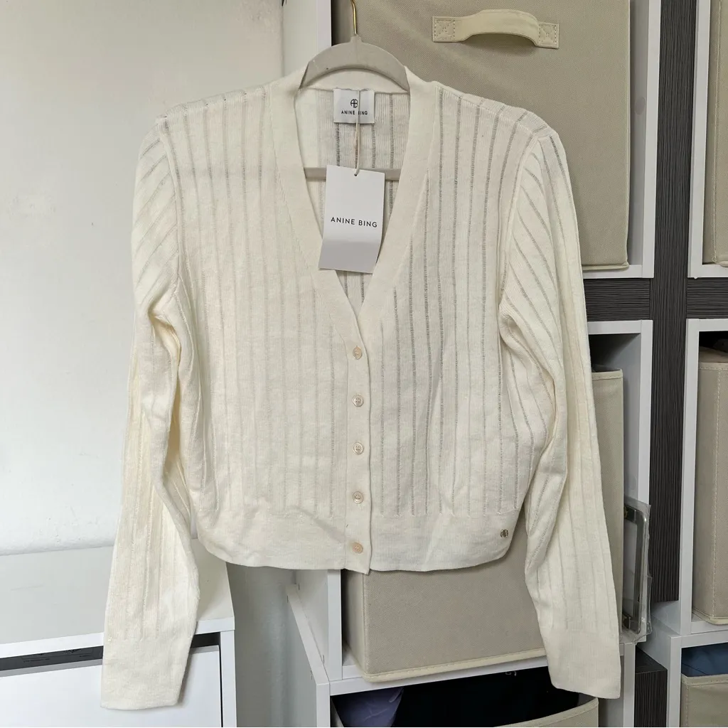 NWT Anine Bing Hazel Striped Cardigan Button Down Sweater in Ivory / Cream - Image 2