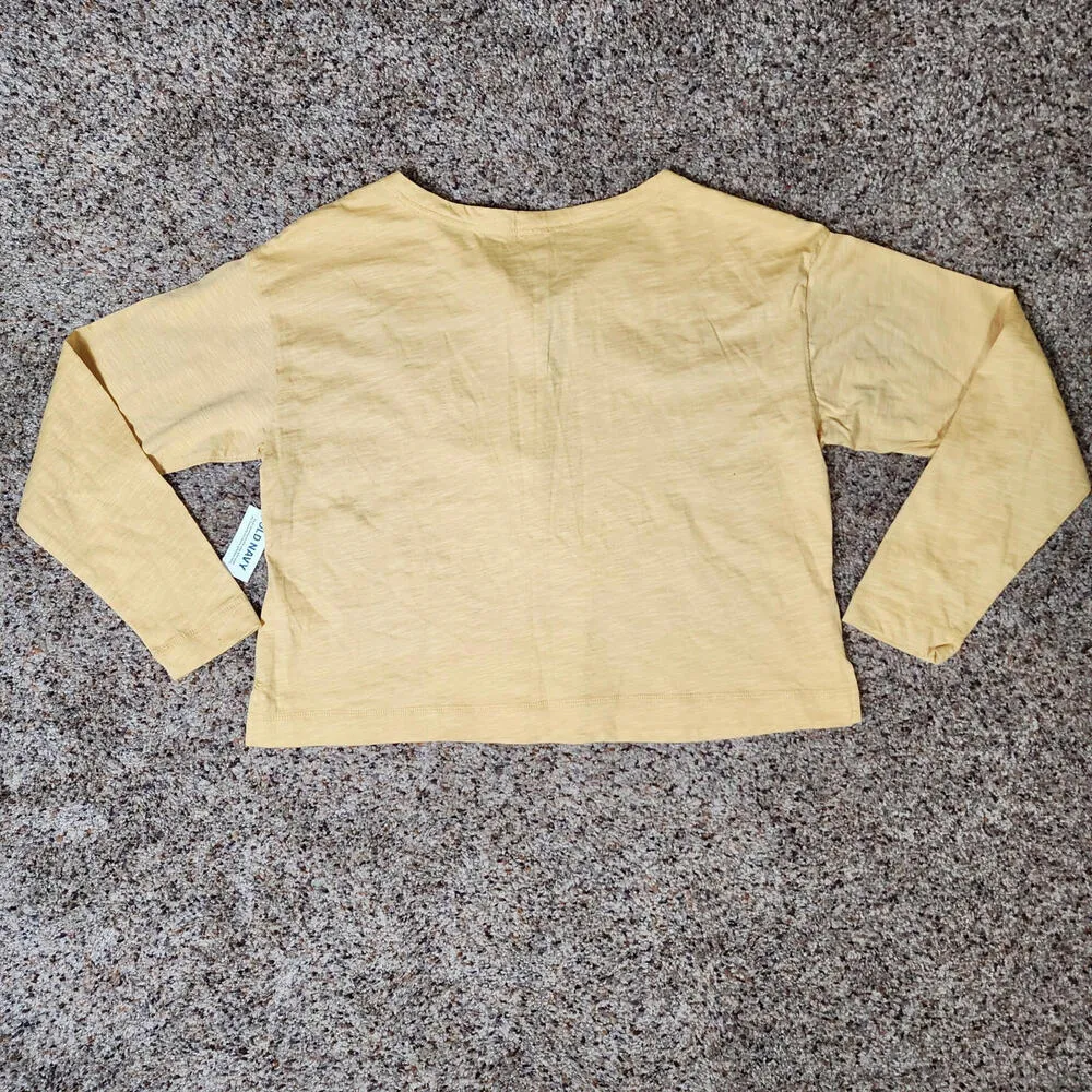 Old Navy Henley Long Sleeve Top Butter Yellow Slight Crop 1/2 Button NWT Size XS - Image 2